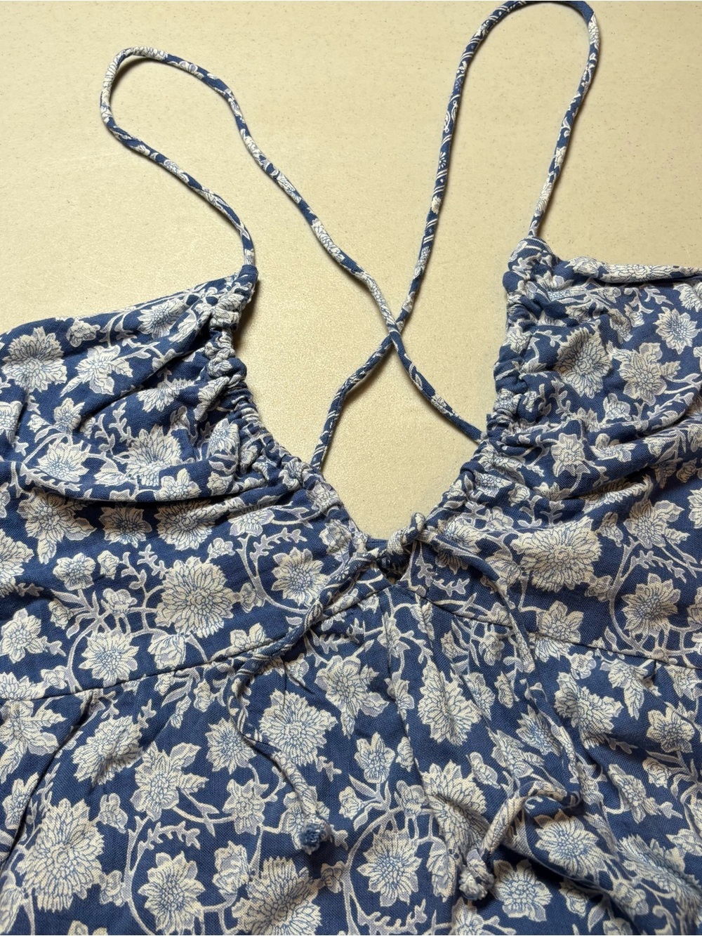 Sim & Sam Maxi Dress XL Blue White Floral Sundress V-Neck Strappy Coastal Boho - Picture 8 of 12